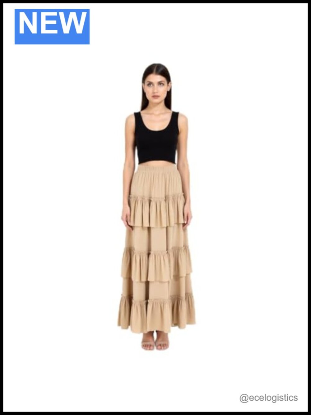 Women's Solid 3-Layer Frill Maxi Skirt – Long Flowing Viscose Tiered Boho Skirt